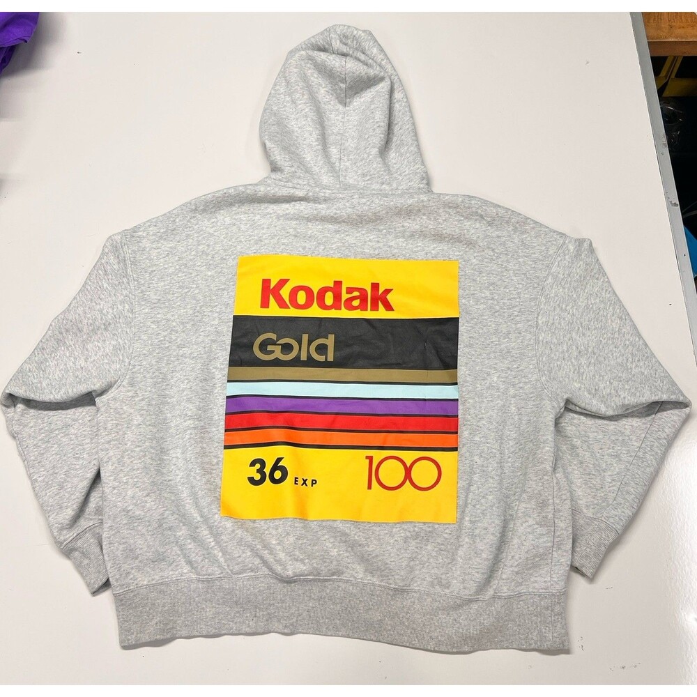 H&M Kodak Gold Pullover Hoodie Gray Oversized Logo Long Sleeve XXL